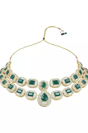 Gold plated traditional stone special necklace with earring & maang tikka set for women