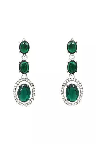 Silver plated stylish design crystal diamond necklace with earrings & maang tikka jewellery set for women 