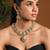 Gold plated traditional square & stone choker necklace jewellery with earrings & maang tikka set for women (ij407fl)