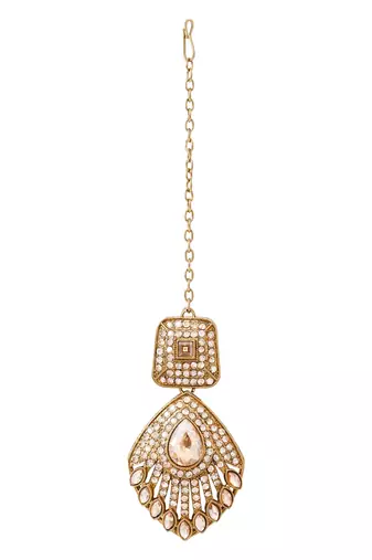 Gold plated traditional square & stone choker necklace jewellery with earrings & maang tikka set for women 