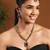 Gold plated stylish design crystal diamond necklace with earrings & maang tikka jewellery set for women (ij412g)