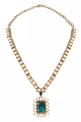Gold plated stylish design crystal diamond necklace with earrings & maang tikka jewellery set for women 