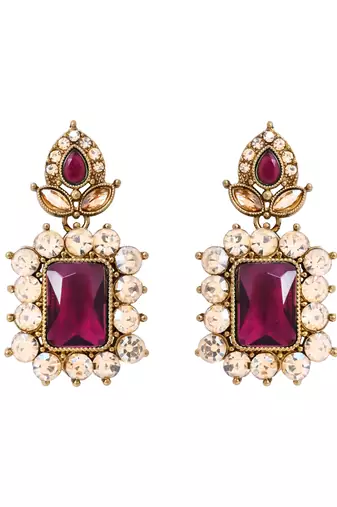 Gold plated stylish design crystal diamond necklace with earrings & maang tikka jewellery set for women 