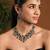 Traditional teardrop design & stone necklace jewellery with earrings & maang tikka set for women (ij414) (green)