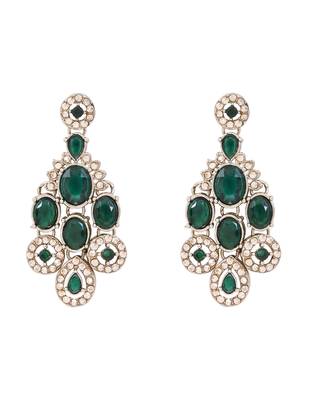 Traditional teardrop design & stone necklace jewellery with earrings & maang tikka set for women (ij414) (green) 4