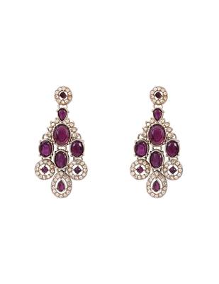 Traditional teardrop design & stone necklace jewellery with earrings & maang tikka set for women (ij414) (wine) 4