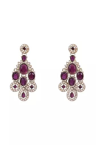 Traditional teardrop design & stone necklace jewellery with earrings & maang tikka set for women (ij414) (wine)