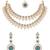 Gold plated stylish design crystal diamond necklace with earrings & maang tikka jewellery set for women (green)