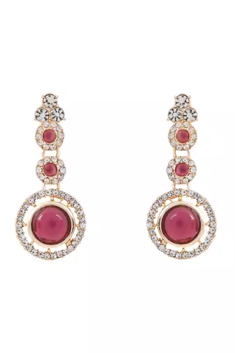 Gold plated stylish design crystal diamond necklace with earrings & maang tikka jewellery set for women 