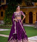 Purple Embroidered Silk Lehenga Choli with Dupatta & Blouse     Heavy Zari Work Traditional Wedding Wear