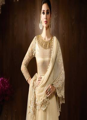 Cream Net heavy embroidered Semi Stitched Party wear Gown Anarkali 2