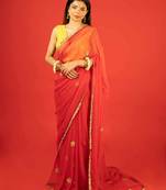 Red embroidered chiffon saree