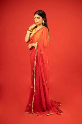 Red embroidered chiffon saree 2