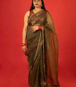 Olive embroidered organza saree