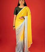 Yellow embroidered georgette saree