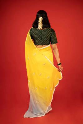 Yellow embroidered georgette saree 3
