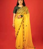 Mustard embroidered organza saree