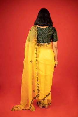 Mustard embroidered organza saree 3