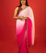 Pink embroidered georgette saree