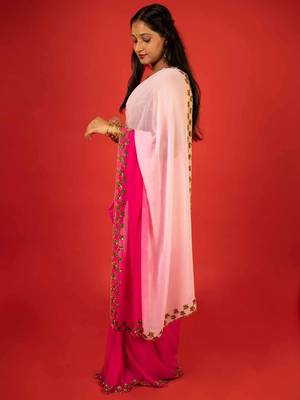Pink embroidered georgette saree 2