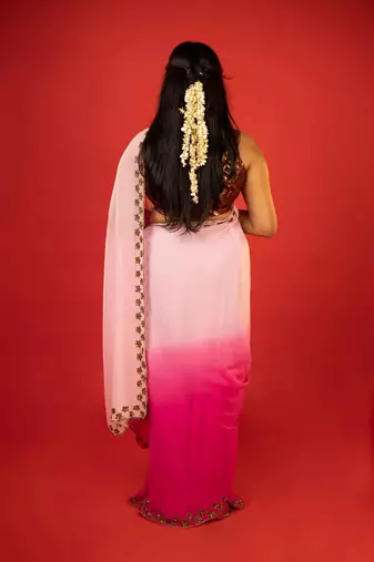 Pink embroidered georgette saree
