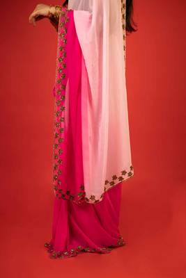 Pink embroidered georgette saree 4