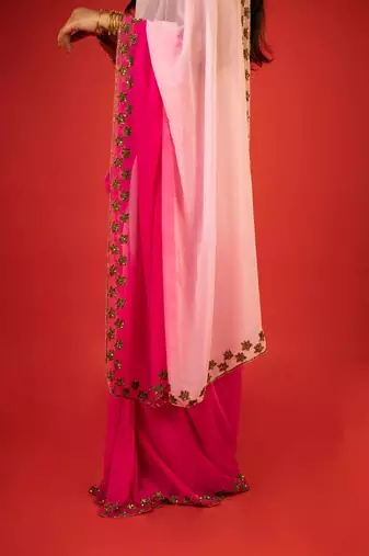 Pink embroidered georgette saree
