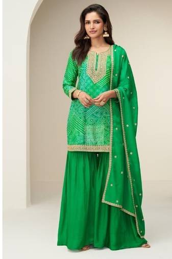 Green silk semi stitched wedding suits