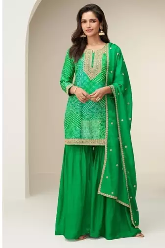 Green silk semi stitched wedding suits