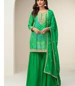 Green silk Embroidered Salwar suit-Full Stitched Free size