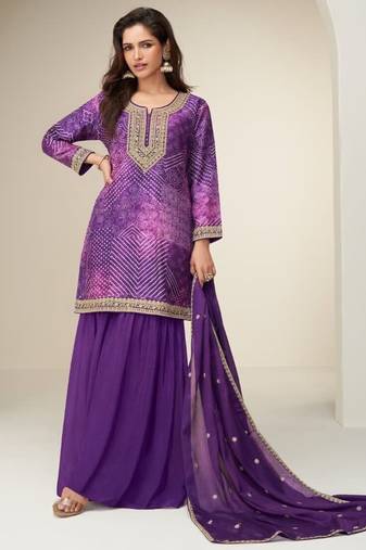 Purple silk semi stitched wedding suits