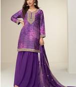 Purple silk semi stitched wedding suits