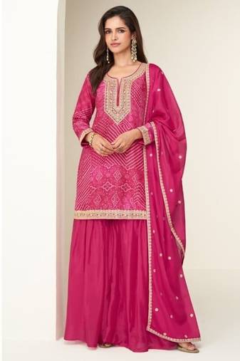 Pink silk semi stitched wedding suits