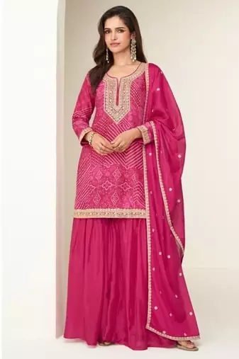 Pink silk semi stitched wedding suits