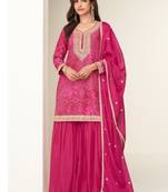 Pink silk semi stitched wedding suits