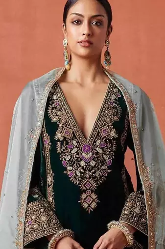 Black heavy velvet suit with embroidery 