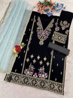 Black heavy velvet suit with embroidery  3