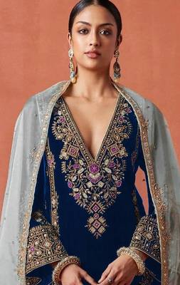 Navy heavy velvet suit with embroidery  2