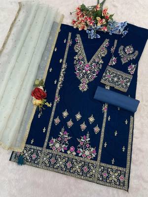 Navy heavy velvet suit with embroidery  3