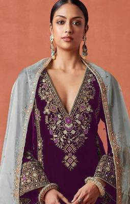 Maroon heavy velvet suit with embroidery  2
