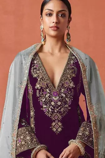 Maroon heavy velvet suit with embroidery 