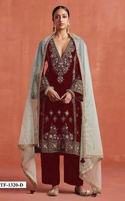 Red heavy velvet suit with embroidery  1