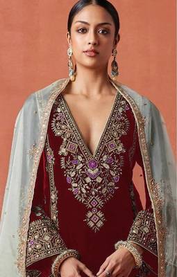 Red heavy velvet suit with embroidery  2