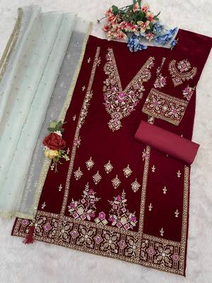 Red heavy velvet suit with embroidery  3