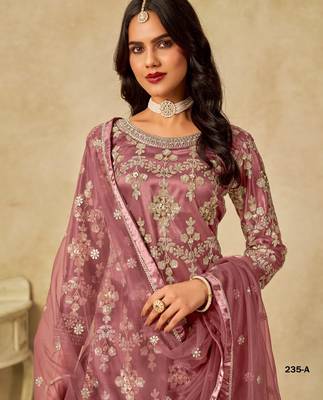 Brown heavy net suit with embroidery  2