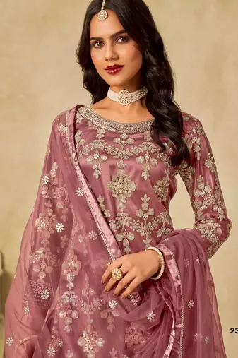 Brown heavy net suit with embroidery 