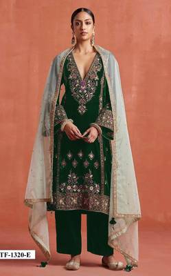 Dark green heavy velvet suit with embroidery  1