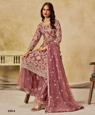Brown heavy net suit with embroidery  3