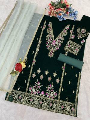 Dark green heavy velvet suit with embroidery  3