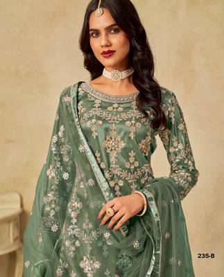 Green heavy net suit with embroidery  2